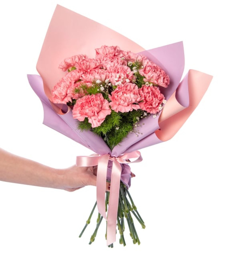 Lila Pembe Bukette Pembe Karanfiller