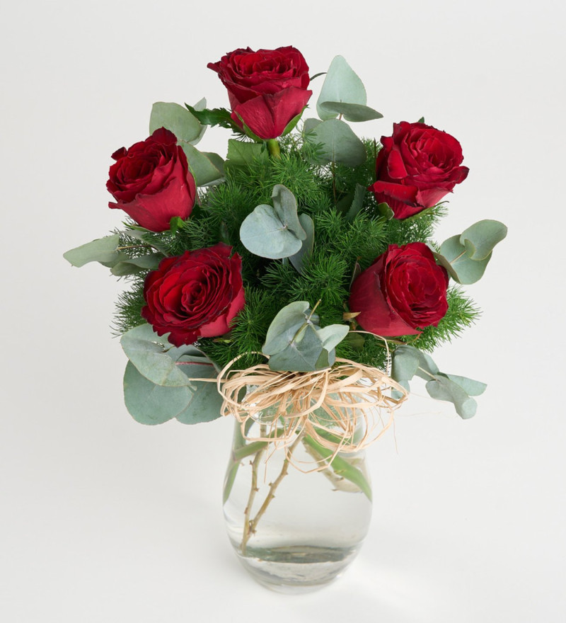 Paşabahçe Vazoda 5'li Kırmızı Gül